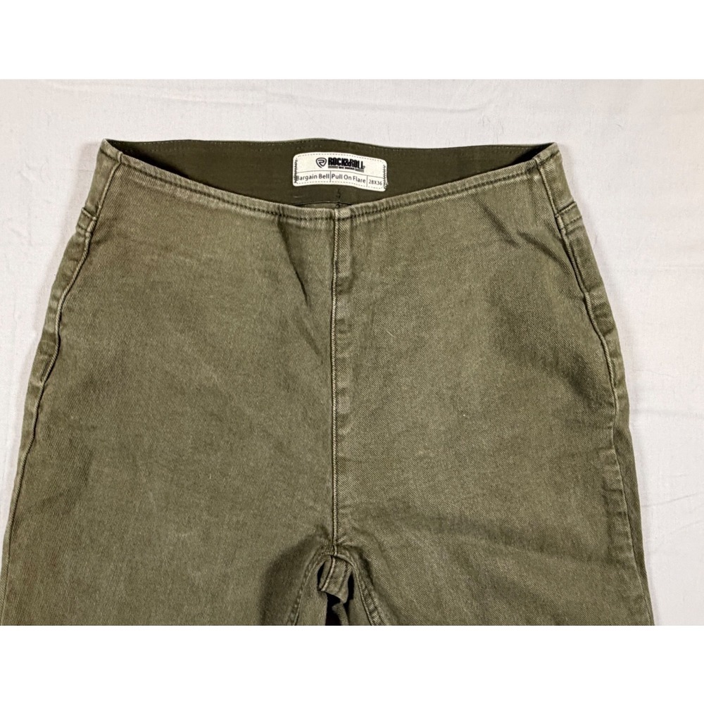 Rock & Roll Denim Bargain Bell Pull On Flare Jeans Olive Green 28x36 - Picture 3 of 10